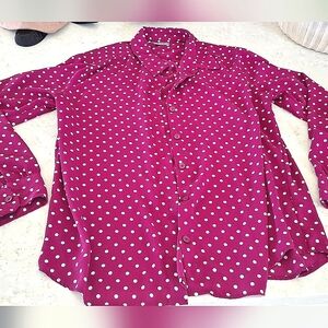 Uniglo womens M Polka Dot Blouse - Magenta and White